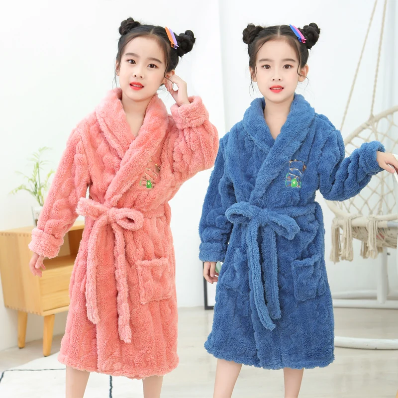 Kids Bathrobe Flanel Sleepwear Girls Cartoon Nightgown Baby Pajamas Autumn Winter