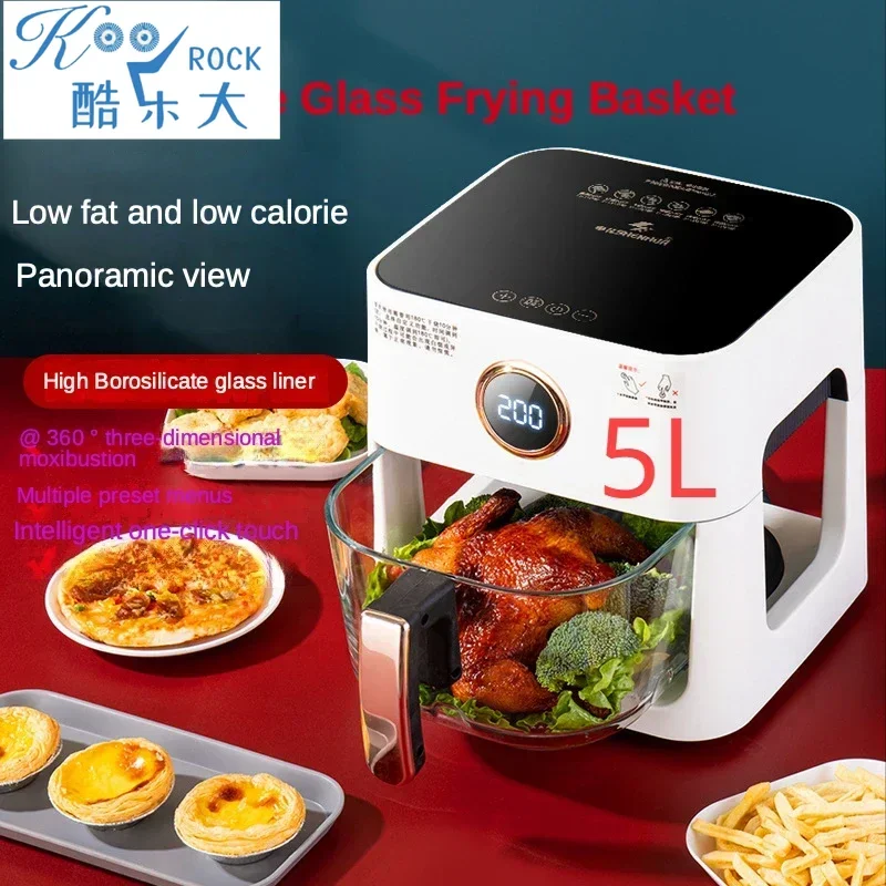 Visual Air Fryer 5 in 1 Smart Electric Fry Pot Tempered Glass Lid See Through Cooking Auto Chip Maker for Home