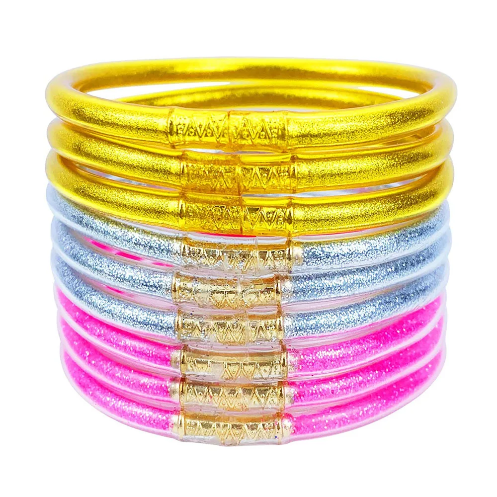 Xinnun 60 Pieces Glitter Jelly Bracelets Jelly Bangle Bracelets Set  Colorful Glitter Filled Silicone Bracelets with Ribbon Bow for Girl Women  Valentine's Day, 2.6 Inch, Plastic Metal Silicone, no : Amazon.in: Jewellery