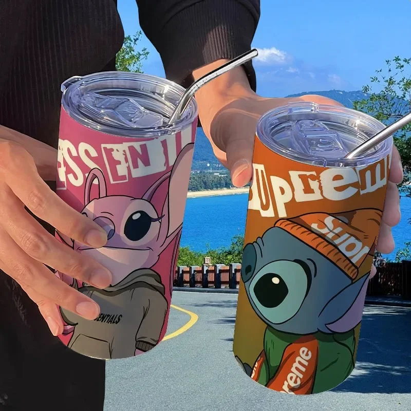 Disney Lilo & Stitch Cartoon Animation Stitch Thermos Cup Straw Coffee Cup Good-looking Personalized Creative Portable Water Cup