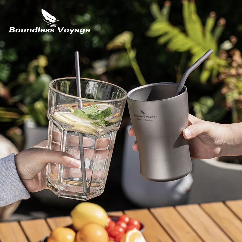 Boundless Voyage Titanium Straw with Cleaning Brush Straight Curved Reusable Drinking Straw Water Flatware for Coffee Tea Yogurt 4