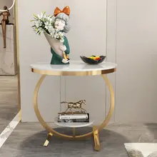 

Luxury Two Layer Marble Coffee Table Corner Table Creative Movable Small Round Table Golden Black Frame Home Furniture desk