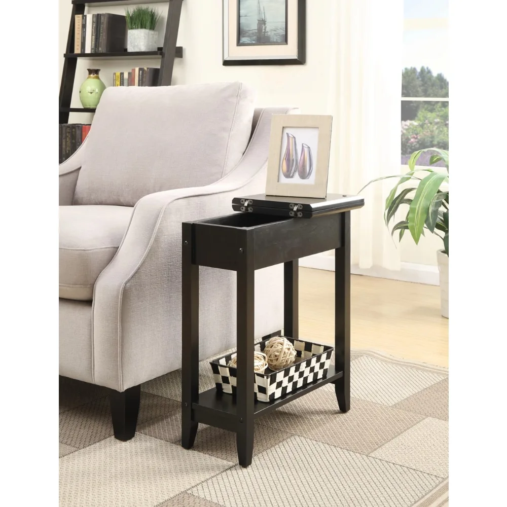 

American Heritage Flip Top End Table with Shelf, Black