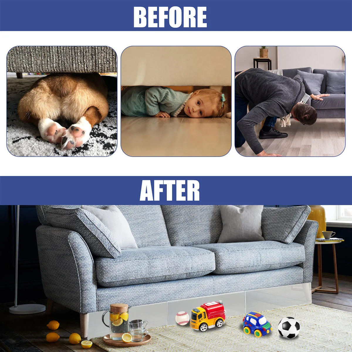 7Pcs Clear Under Couch Blocker L-Shape Pet Barrier Blocker with Adhesive PVC Transparent  Waterproof Toy Blocker for Bed Sofa