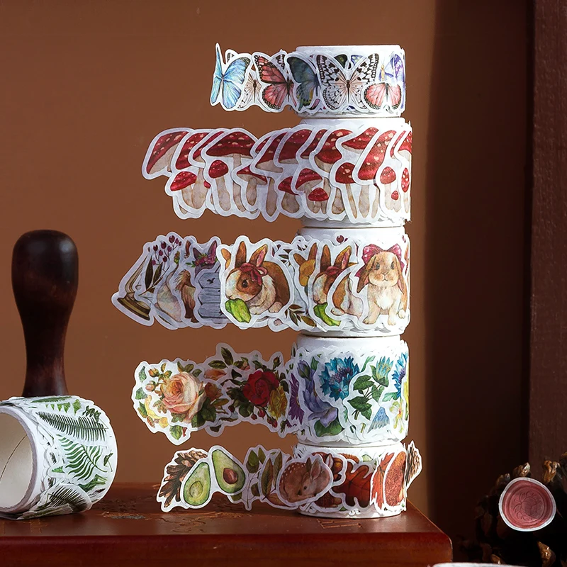 

Journamm 100pcs/roll Creative Washi Stickers Flowers Stickers Collage Junk Journal DIY Scrapbooking Aesthetics Decor Stickers