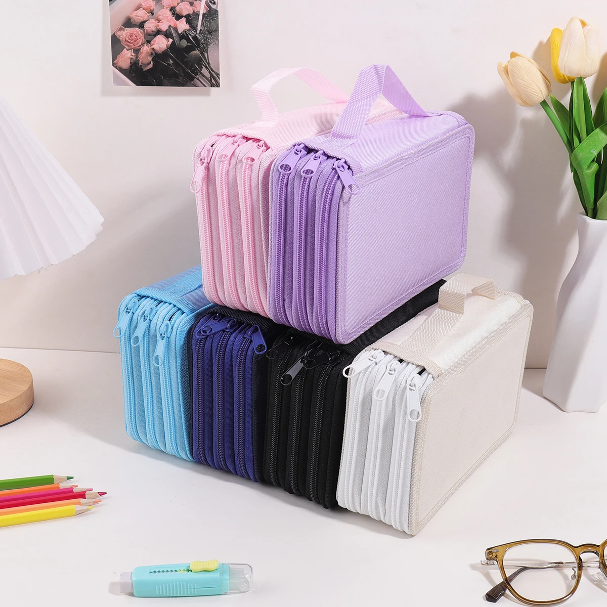 Multi-Layer Large Capacity Pencil Case with Handle - Organized Storage Solution