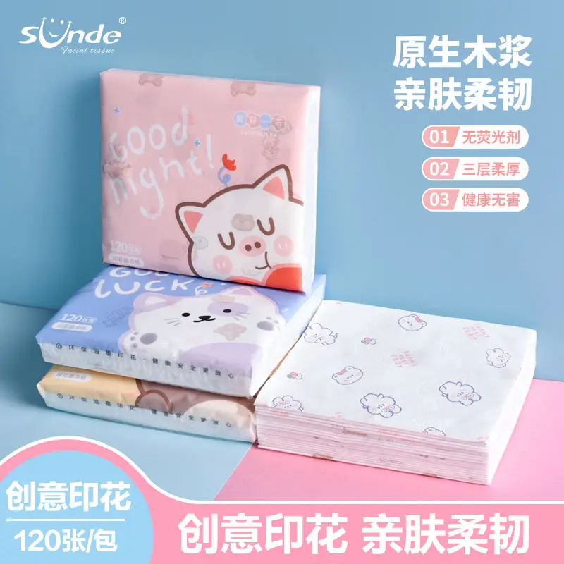 8 Packs Cute Cartoon Handkerchiefs Paper Portable Small Virgin Wood Pulp Facial Tissues Napkins Household Outdoor Paper Towels