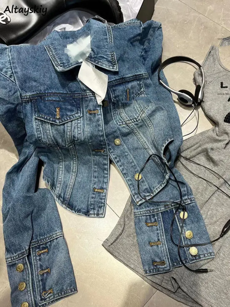 아메리칸 빈티지 자른 자켓 여성 데님 세련된 디자인 힙합 streetwear 젊은 슬림 아웃웨어 긴 소매 새로운 봄 인기