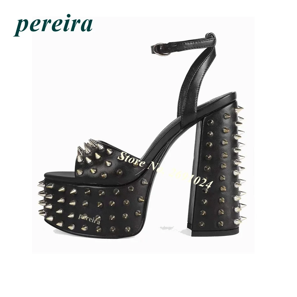 

Rivet Platform Women Sandals 2022 New Arrival Open Toe Block Heel Slingback Ankle Strap Sandals Sexy Summer Big Size 46 Casual