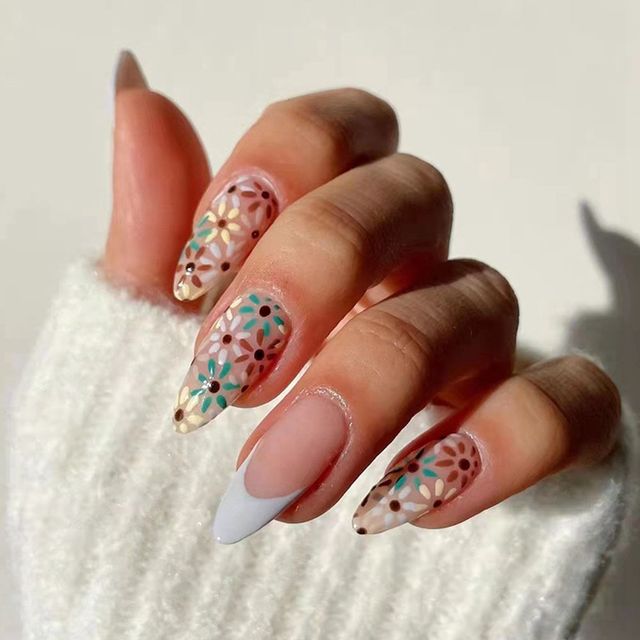false nails almond coffee color design Artificial Ballerina Fake Nails With Glue Full Cover Nail Tips Press On Nails
