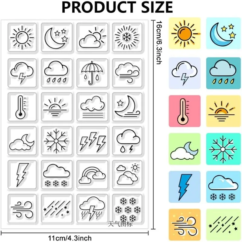 Clear Stamps Clear Rubber Stamps 1Sheet Weather Clear Stamps Transparent Silicone Stamp Mini Weather Silicone Seals Stamp for Calendar Planner Decoration and DIY