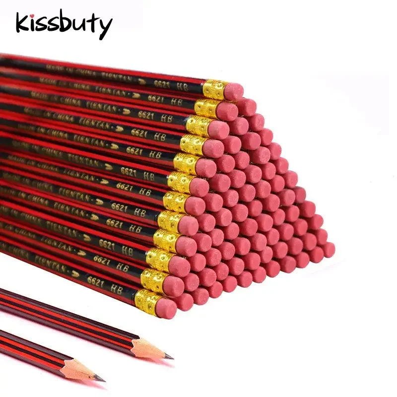 Sketch Pencils HB Wooden Lead Pencils With Eraser Children Drawing School Writing Stationery 30/50/100Pcs/Lot eraser pencil,writing stationery,drawing pencils