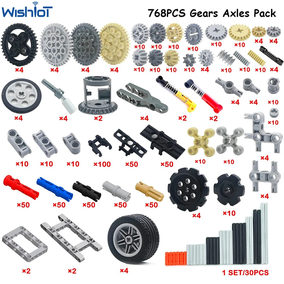 768 pz parti tecniche auto ingranaggi assi Pack ruote connettori perni di collegamento a catena giunti mattoni ammortizzatore MOC Building Blocks  26