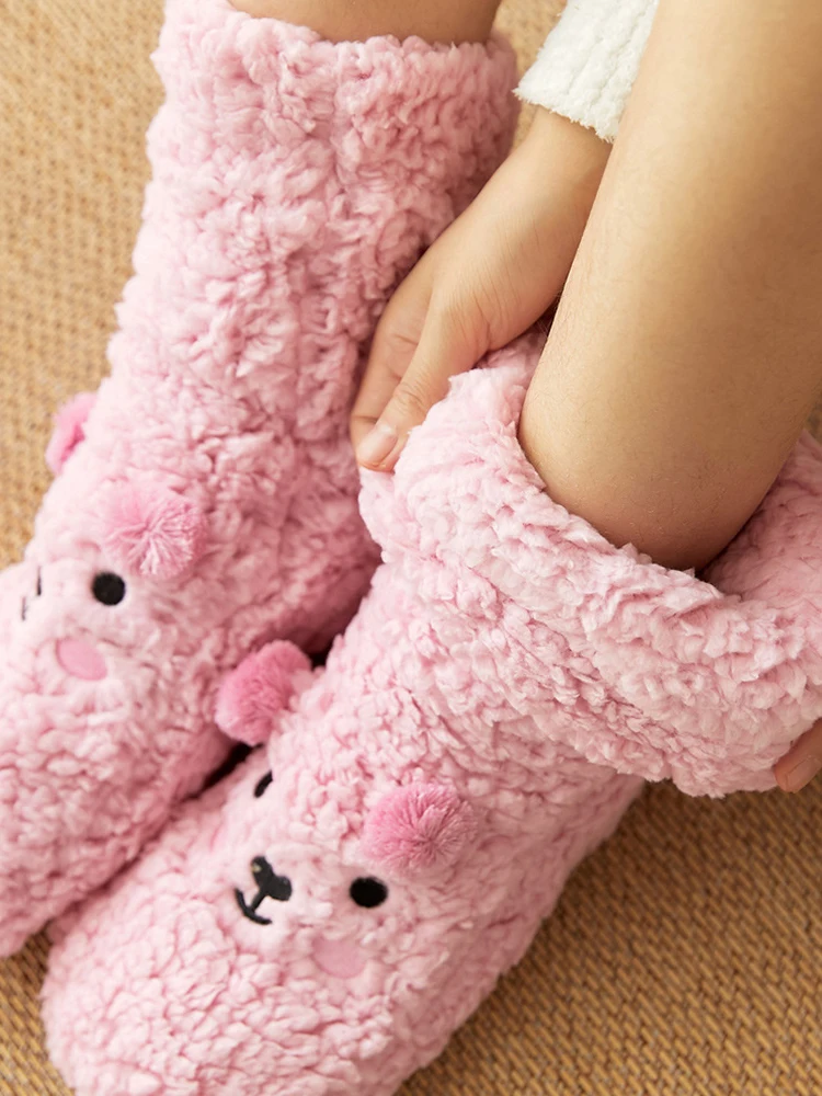 Plush Coral Winter Warm Cashmere Cartoon Fleece Socks Women Girls Thick Thigh Stockings Cute Home Sleep Floor Female Soft