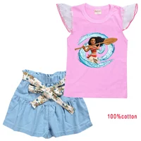 Moana Girls Clothing Outfits Summer T-shirt Shorts 2pc/Sets Clothes Casual Sports Tracksuits 1