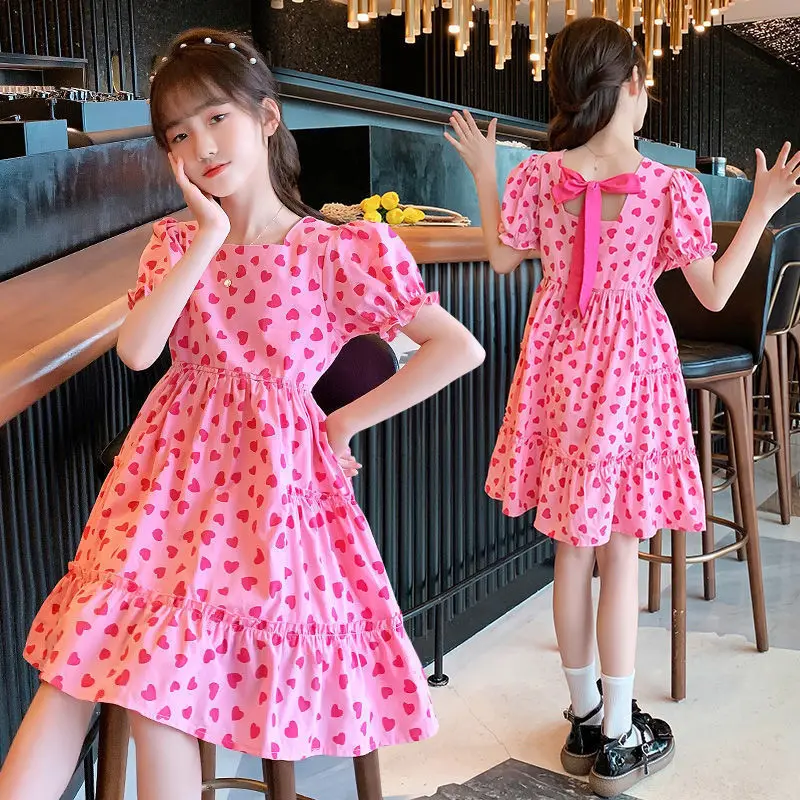 

Летнее платье для девочек, новинка 2023, Модное детское милое платье с ароматизированными цветами, платья принцессы с пышными рукавами, одежда от 2 до 12 лет