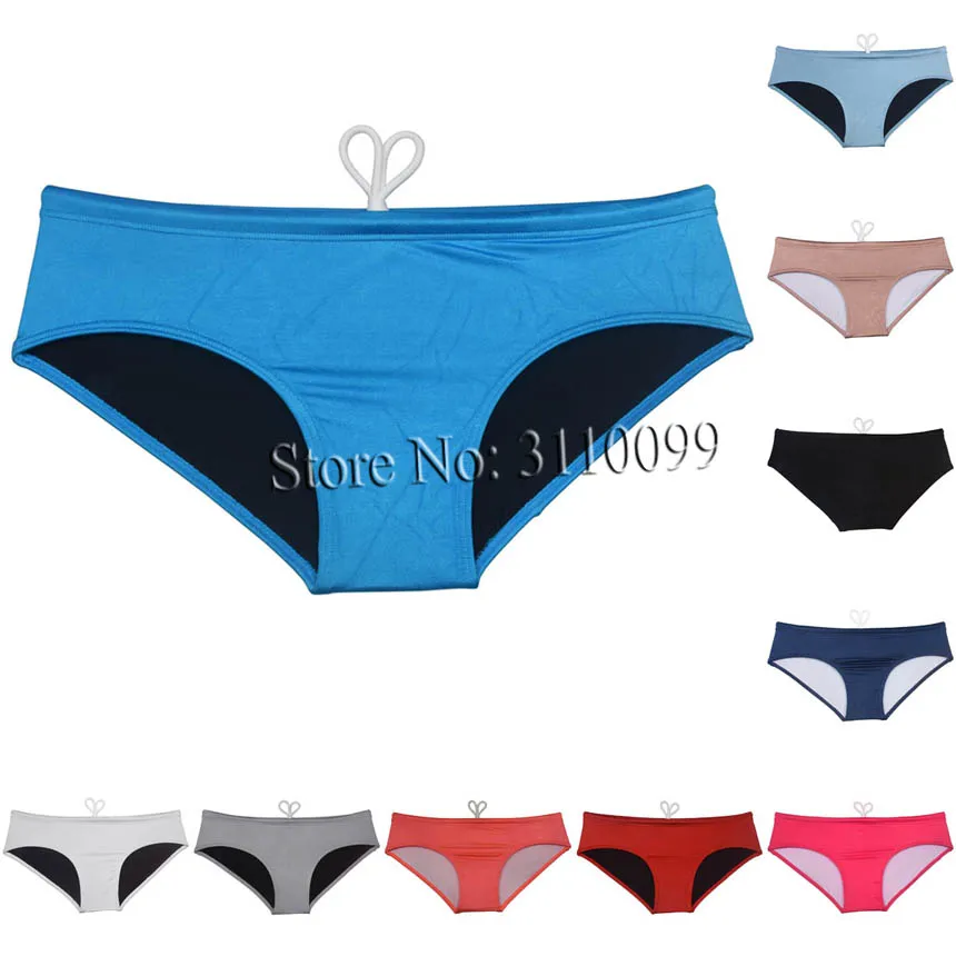 MensShinySwimBriefsDrawstringsSwimwearElasticSmoothSwimTrunks