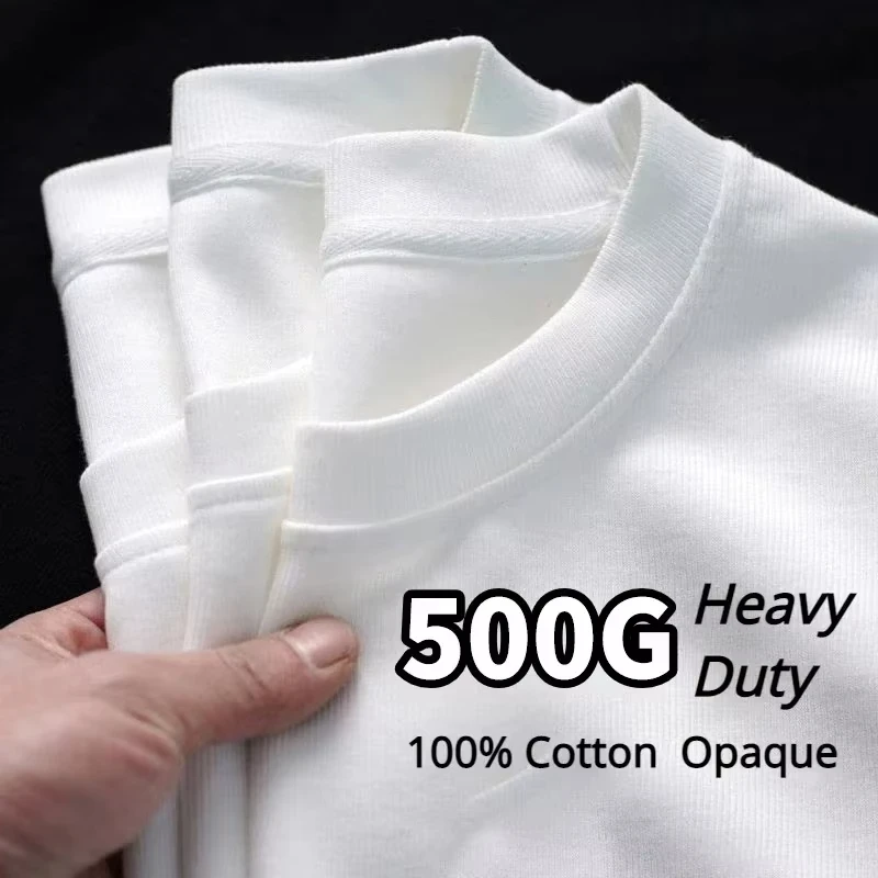 2026 New Year Hot Sale 500/300g Heavy Duty Pure Cotton T-shirt Thick Thread Round Neck Short Sleeve Half Sleeve T-shirt