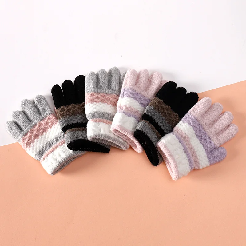 Winter Warm Baby Gloves Cute Striped Split-finger Kindergarten Boys Girls Kids Knitted Gloves for 3-8 Years 1Pairs winter gloves,baby mittens