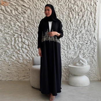 Zahraa 2026 Islamic Clothing Lace Appliques Luxury Abaya Dubai Kimono Modest Open Abaya Women Muslim Dress 1