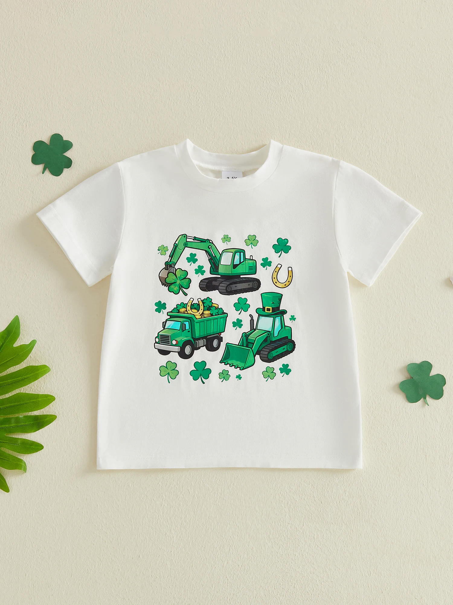 Irish Girl St Patrick s Day T-shirts Shamrock Bus Print Short Sleeve Round Neck Tops for Spring Summer Casual Wear