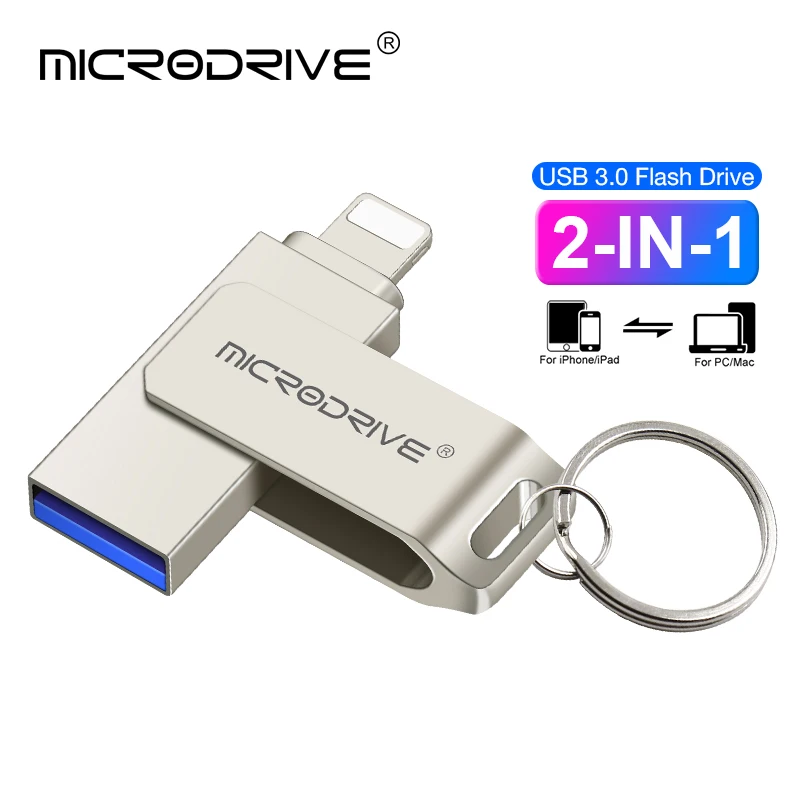 아이폰용 회전 USB 3.0 플래시 드라이브, 라이트닝 인터페이스 USB-A, 아이폰 7, 8, 9, 11, 12/13, 아이패드용, 2 in 1