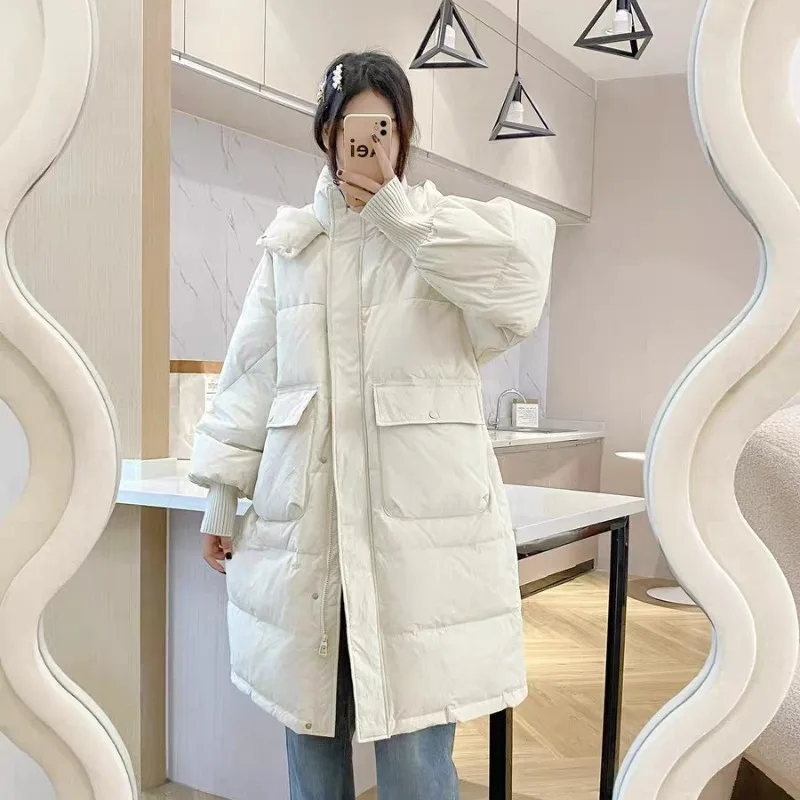 2023 New Women Down Jacket Winter Coat Female Mid Length Version Parkas Thick Warm Outwear Hooded Leisure Time Fashion Overcoat