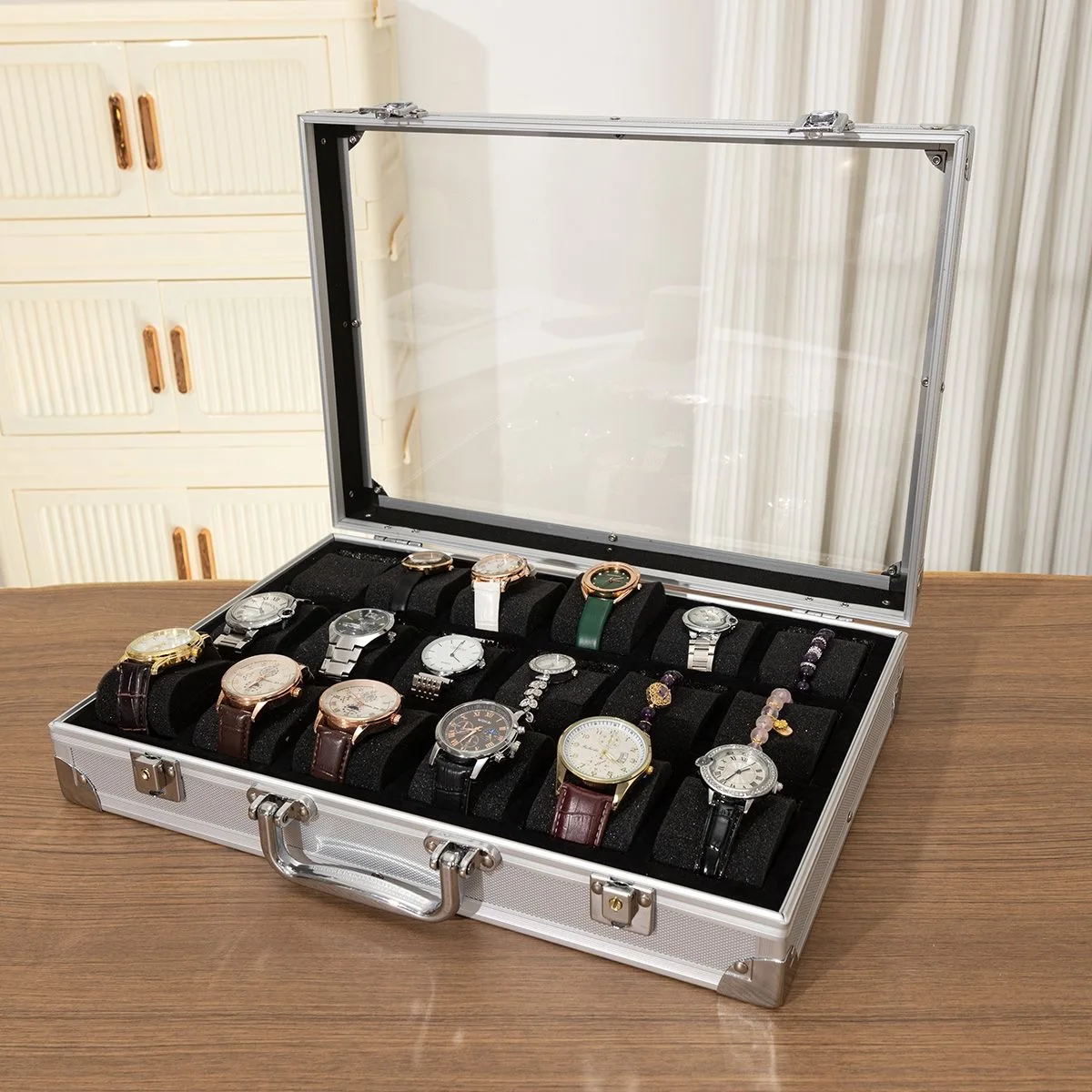 Premium Aluminum Alloy Transparent Watch Case Display Box