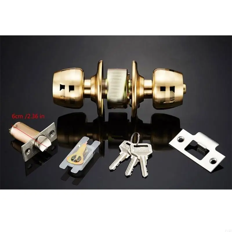 P15F Polished Brass Door Knob Keyed Entry Reversible Round Lock Adjustable Latches Door Knob Suitable for Interior & Exterior