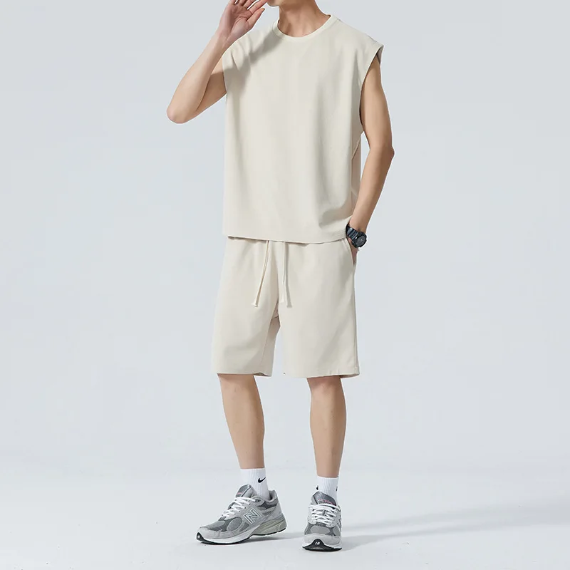 Casual Sports Set Men's Summer New Ice Silk Sleeveless Tank Top Shorts Basketball Suit Quick Dried Two Piece Set tracksuit men free custom men s basketball uniform club quick drying boy shirt breathable sleeveless sports vest basketball team jersey set