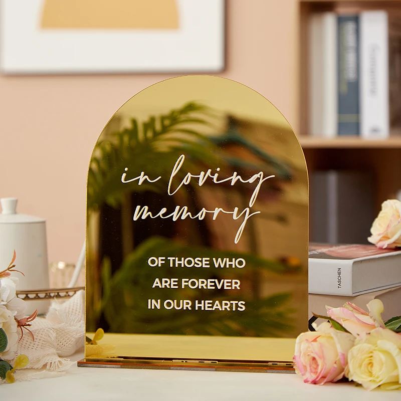 Gold Mirror Acrylic Signage,Set of 3 Wedding Signs,Loving Memory Sign,Guest Book Sign,Cards & Gifts Sign,Gold Mirror Table Signs