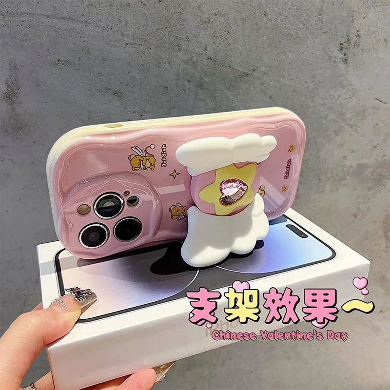 Pink Star Wing Holder Cartoon Soft Phone Case - Wave TPU Capa
