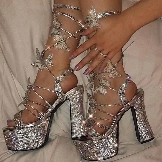 butterfly crystal heels