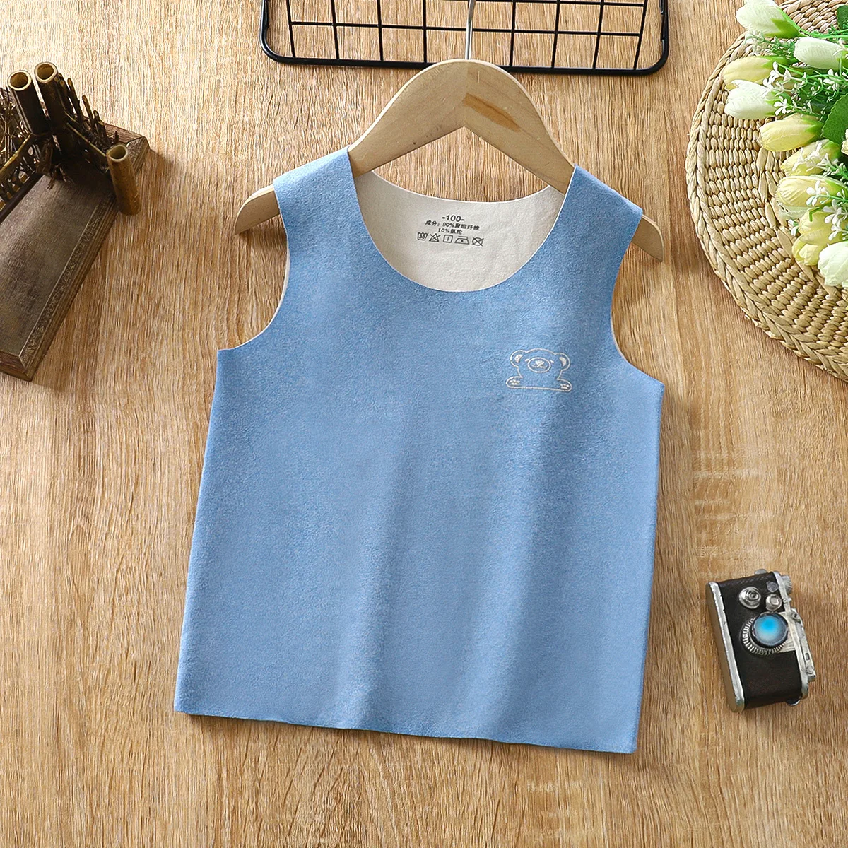 Children's Pajamas Warm Solid Color Shoulder Undershirt Fall and Winter Kids Cotton Padded Underwear 2 To 18 years