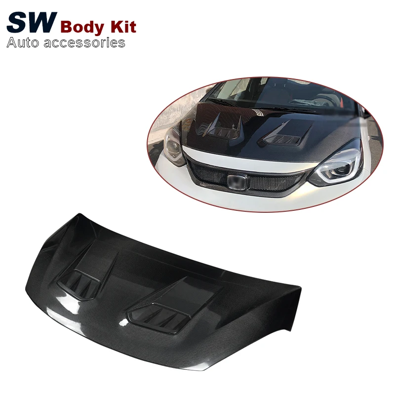 

SW Carbon Fiber Hood For Honda Fit Jazz GR9 Upgrade Modification Front Engine Valve Cover Auto Parts Performance Kit 2021 2022