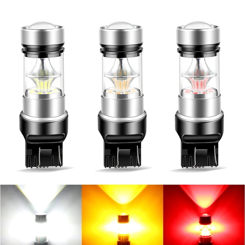 2Pcs Led Daytime Running Light Drl Lampadina Canbus W21/5W 7443 T20 Bianco Rosso Giallo Per Fiat Opel Vauxhall Vw Chevrolet Lada