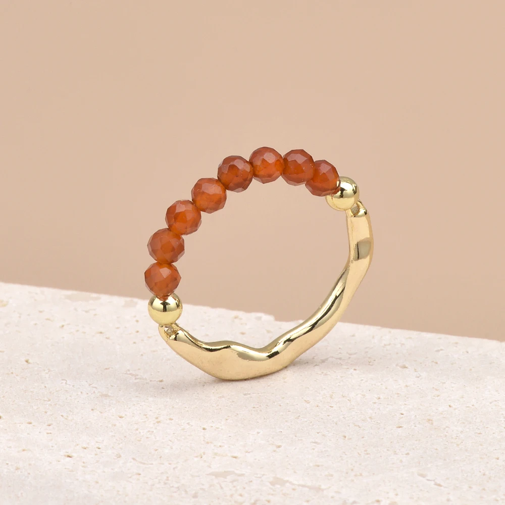3MM Natural Stone Yellow Opal Moonstone Lapis Faceted Beads Round Beads Brass Stretchable Rings Fashion Jewelry For Women Gift