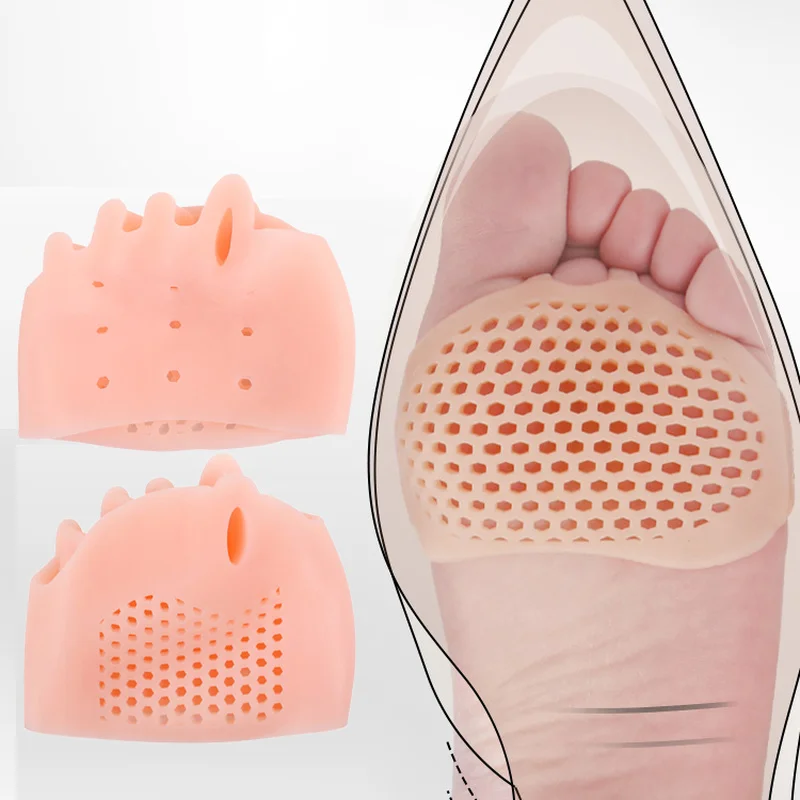 1pair Silicone Forefoot Pads Gel Insoles Toe Separator Cushion Pad Pain Relief Shoes Insoles Finger Toe Valgus Corrector Gel Pad