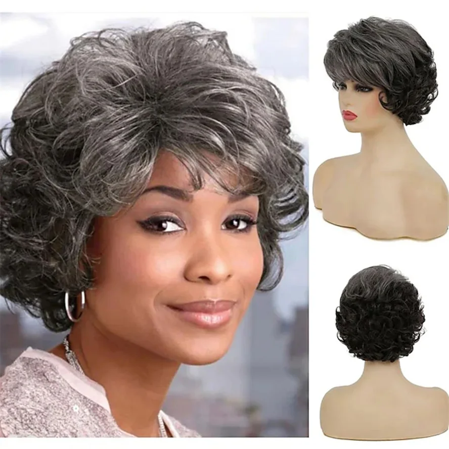

Short Curly Grey Wigs for Women Layered Natural Fluffy Heat Resistant Synthetic Hair Wig