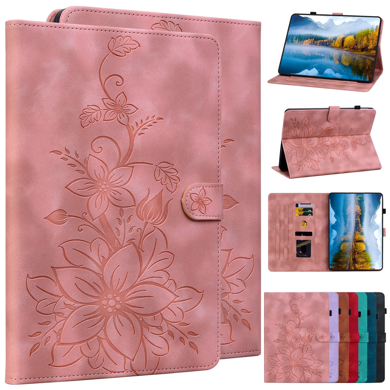 Embossed PU Leather Flip Stand Tablet Case