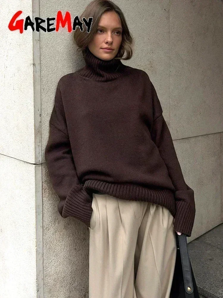 Women's Turtleneck Sweater Oversize Winter Vintage  Knitted Red Sweater Pullover Women Soft Gray Warm Sweater for Women 2024 3