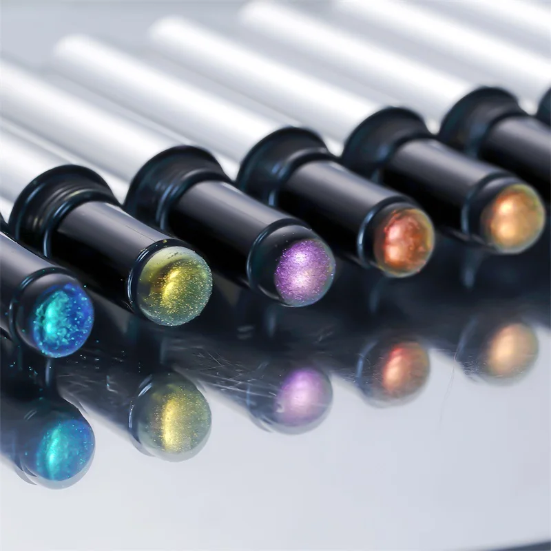 HNDO New Aurora Powder Air Cushion Magic Pen Silver Tube Mirror Chrome Effect for Nail Art Decoration Iridescent Pigment