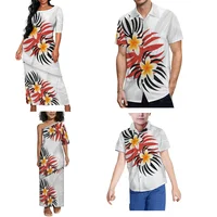 Women'S White Sunday Dress Set Samoa Puletasi Family Party Set Polynesian Ethnic Mother'S Day And Men'S Pocket Shirt - Image 2