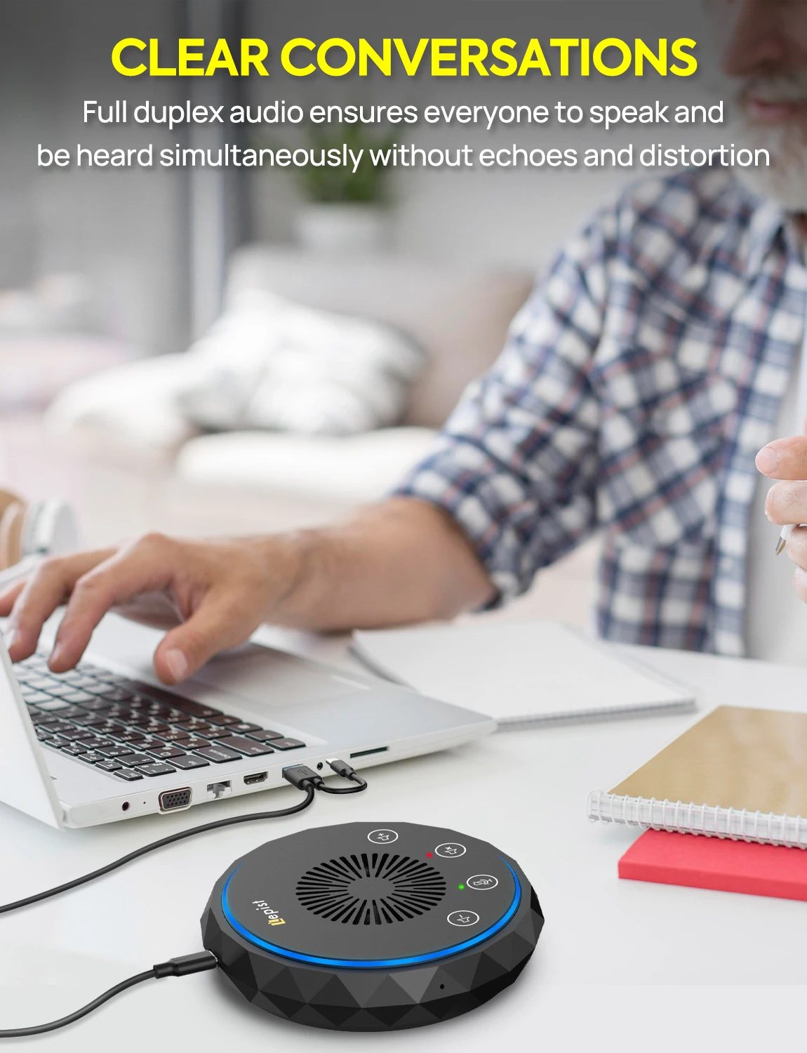 USB&Type-C 스피커폰 스피커 마이크, 터치 버튼 360 °   회의용 무지향성 픽업 Skype Zoom 컴퓨터 마이크