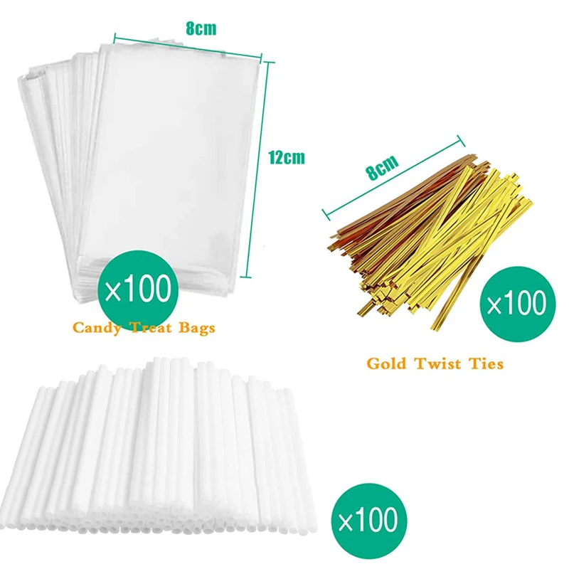 100pc Lollipop Stick Cake Pop Snack Bag Wrap Snack Bars Golden Metal Kinks  for Making Lollipop Cake Candies Chocolates Cookies - AliExpress