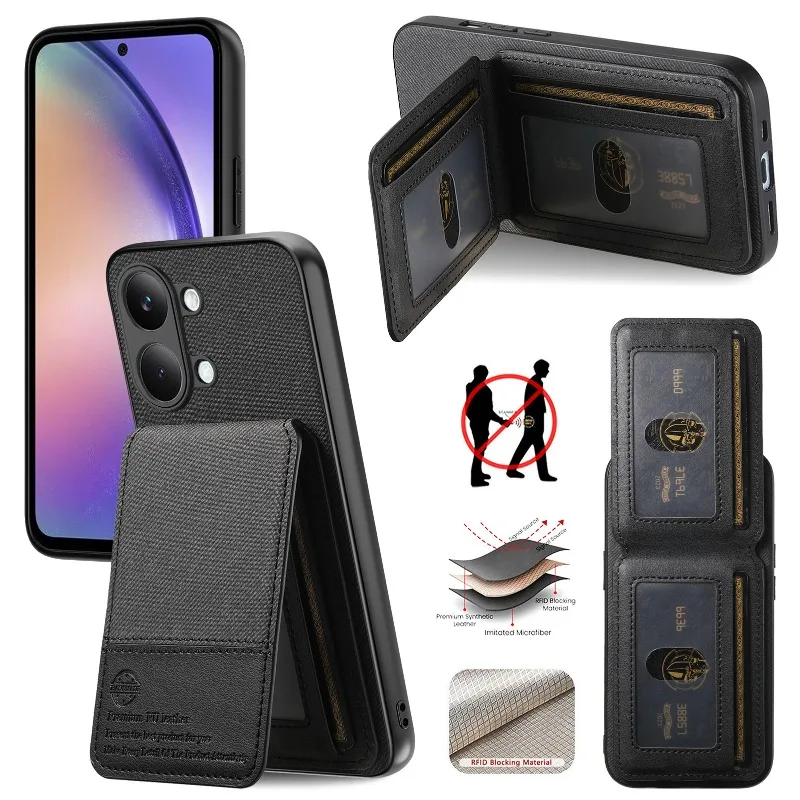 Leather Card Holder Stand Bumper Case with Magnetic Flip Wallet and Shockproof Cover