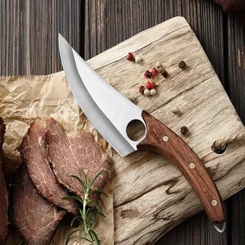 Boning Knife Meat Cutting Fruit Knives Wooden Handle Hnadmade Forge Knife Multifunctional Kitchen Knife with Knife Cover 1