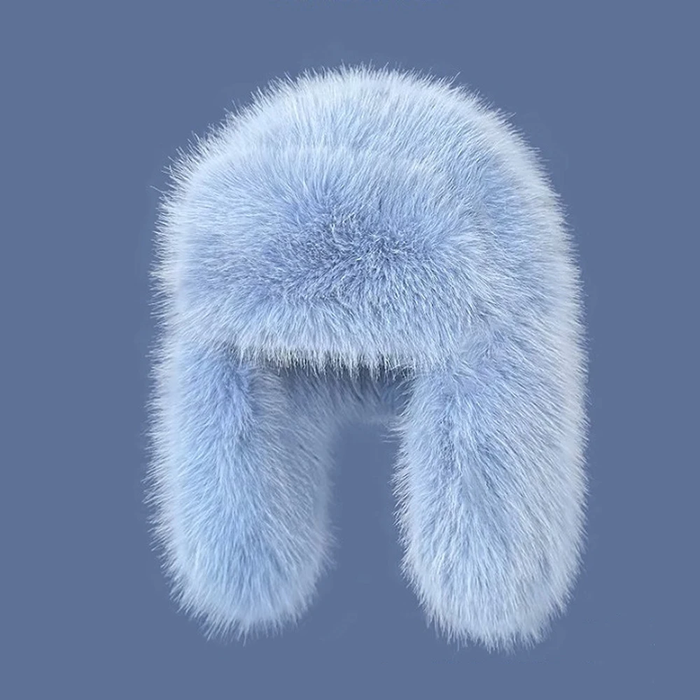 Winter Hat Saga Furs Blue Faux Mink Plush Lei Feng Hat Women Autumn Winter Cycling Thick Warm Skiing Cold Earmuffs Pilot Catcher Hat