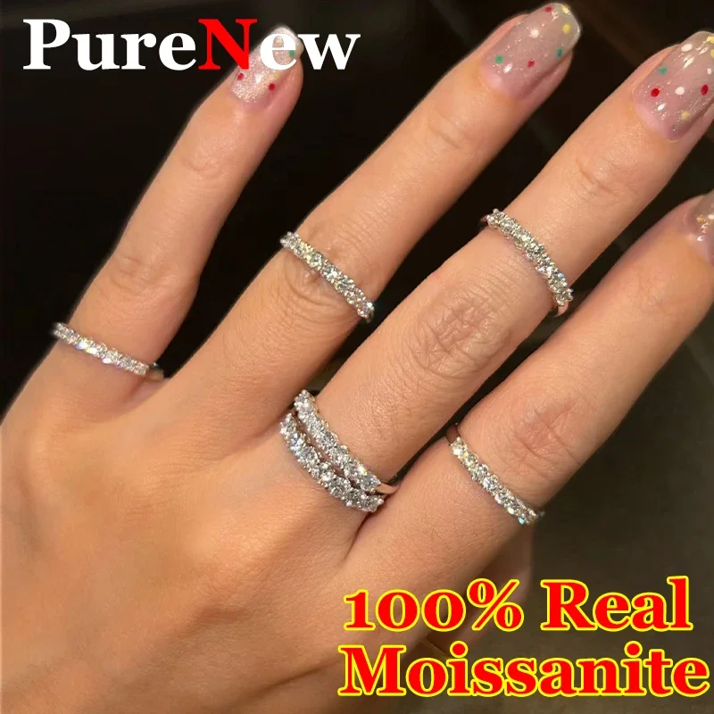 جميلة 1.5 مللي متر-5 مللي متر كامل مويسانيتي صف خواتم للنساء S925 الفضة تألق D اللون VVS1 مويسانيتي الماس خواتم نسائية هدية