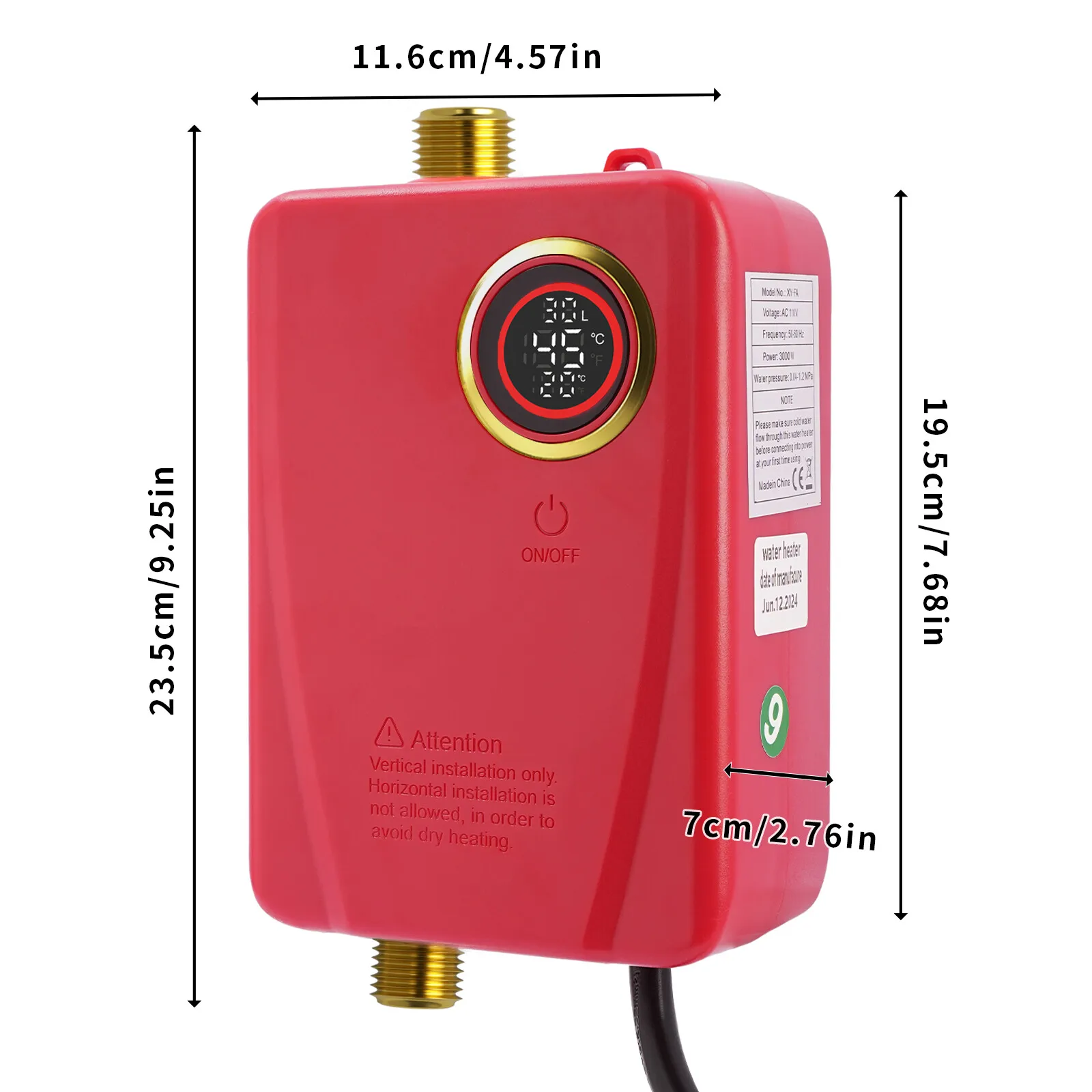 110V 3000W Stainless Steel Mini Water Heater XY-FA Red US Plug Instant Hot Water for Kitchen Bathroom 1